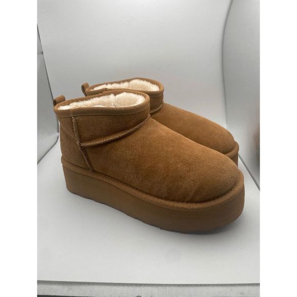 CUSHIONAIRE Women's COZY Genuine Suede pull on platform boot, Chestnut 8 - Picture 1 of 6